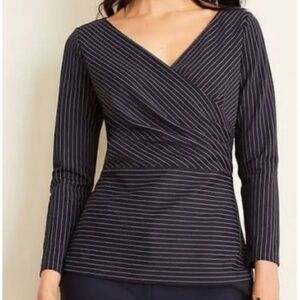 Ann Taylor - Striped BLue Long Sleeve V-neck Peplum Top~ Large~ l NWT